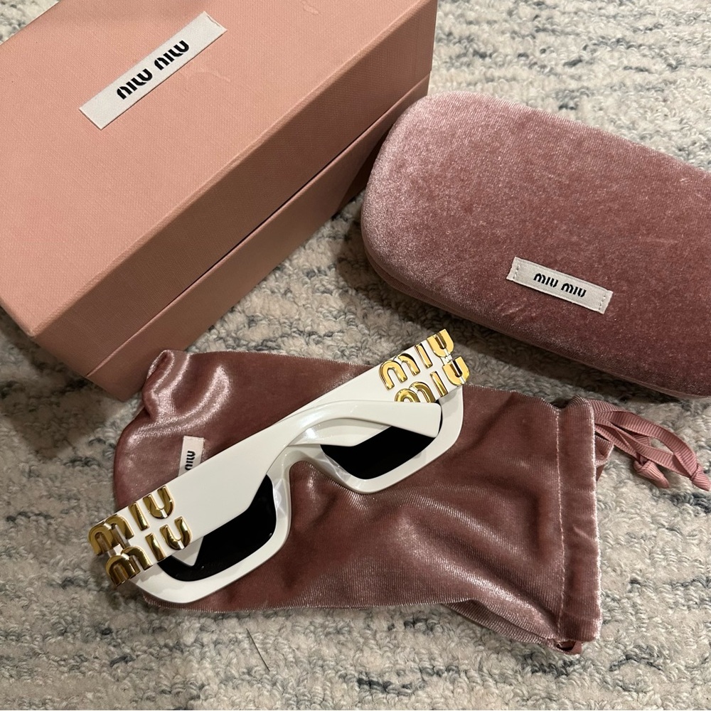Miu Miu White and Gold Sunglasses - Picture 4 of 10